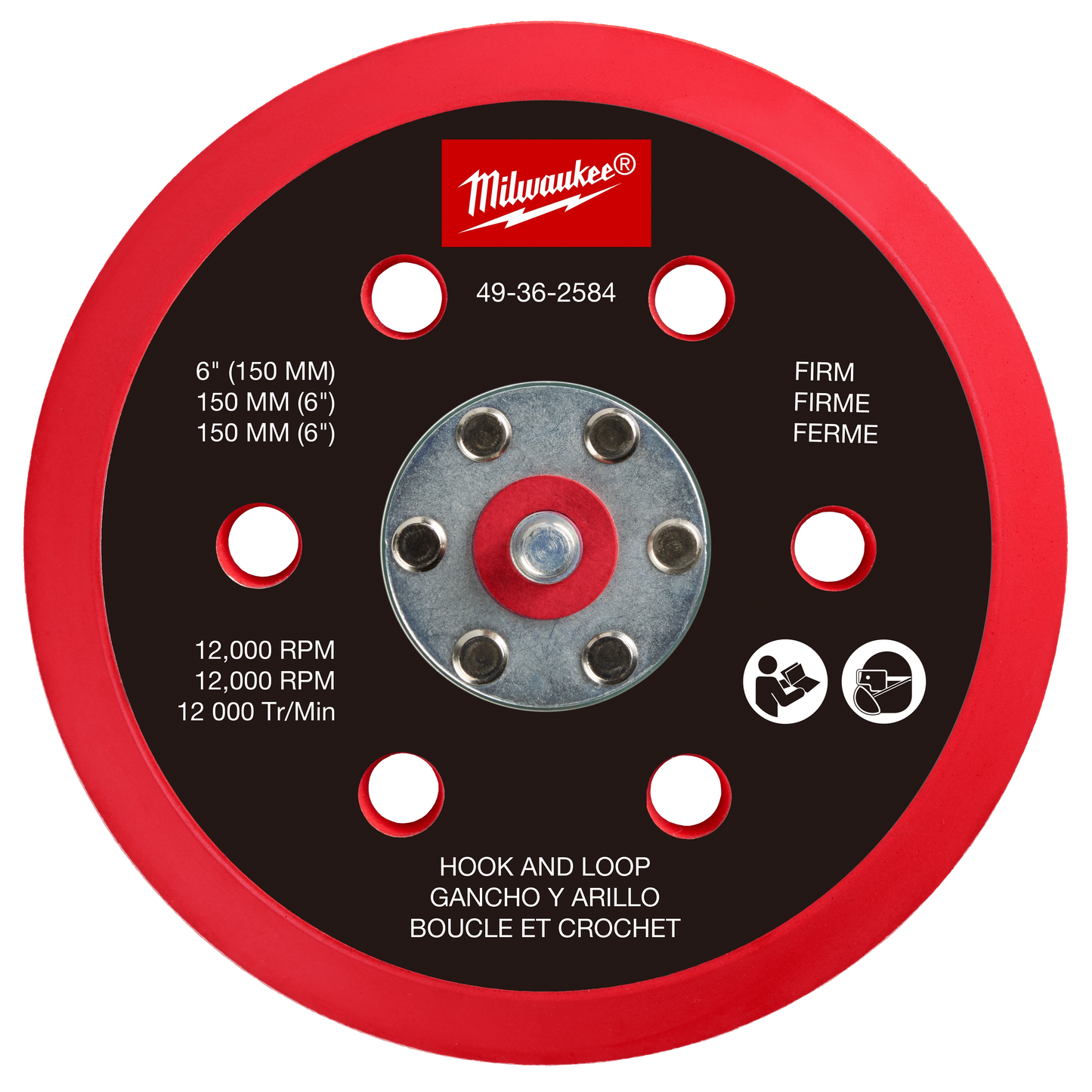Milwaukee 6" Hook and Loop Sander Backing Pad - Firm — 49-36-2584