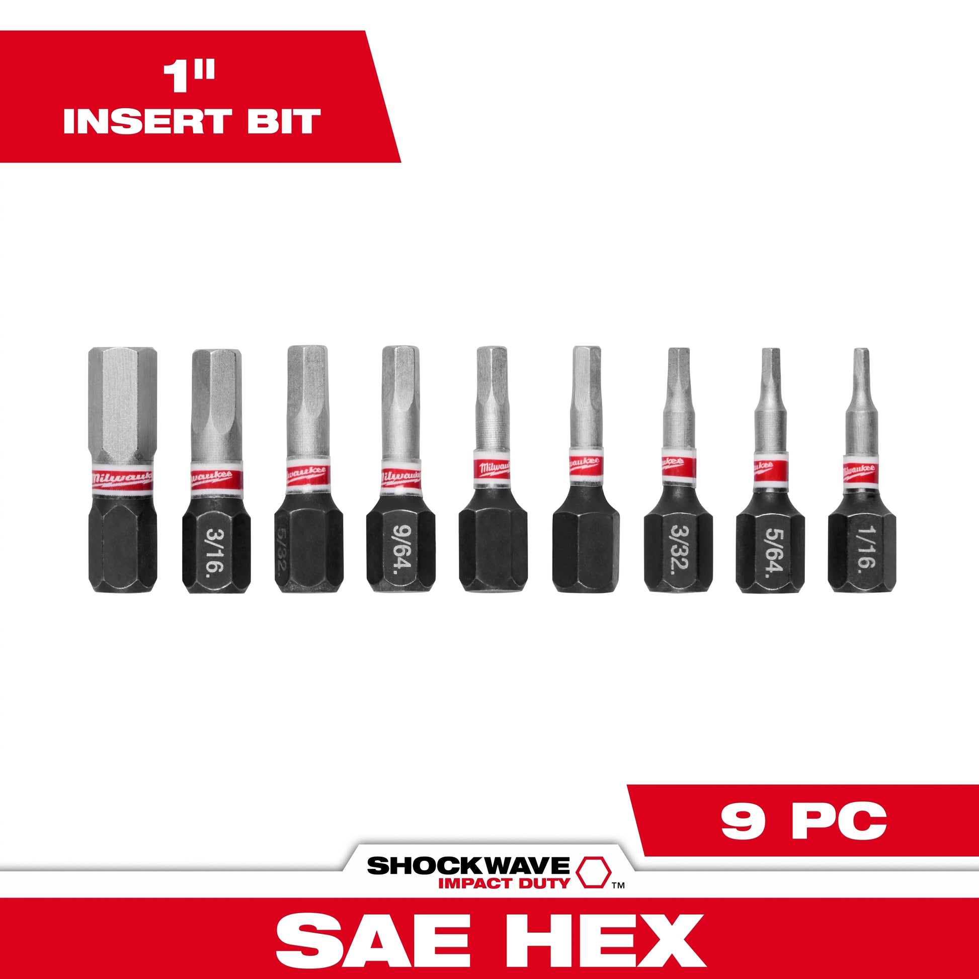 Milwaukee 9 PC SHOCKWAVE™ Impact Duty 1" Hex Insert Bit Set — 48-32-4616