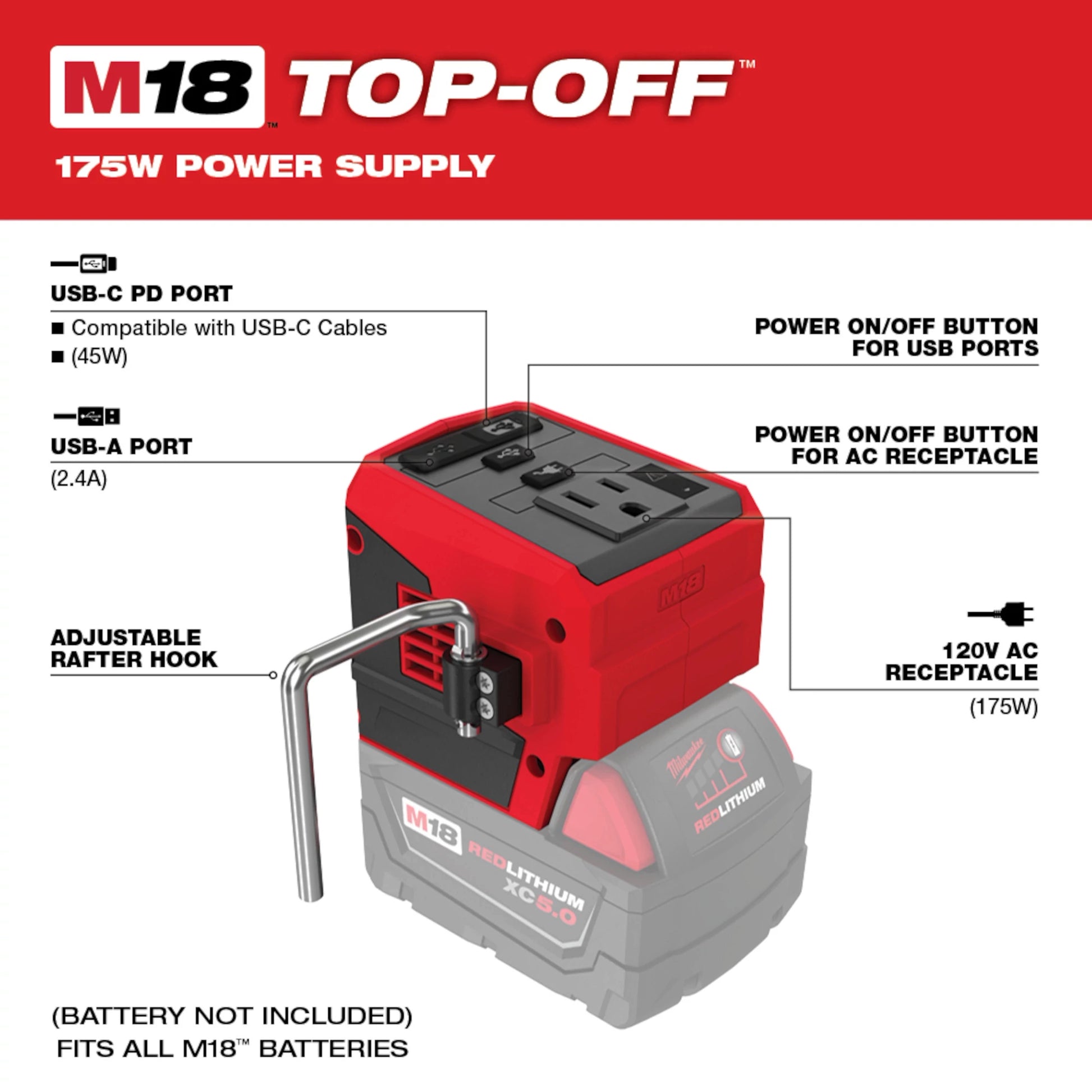 Milwaukee M18™ TOP-OFF™ 175W Power Supply — 2846-20