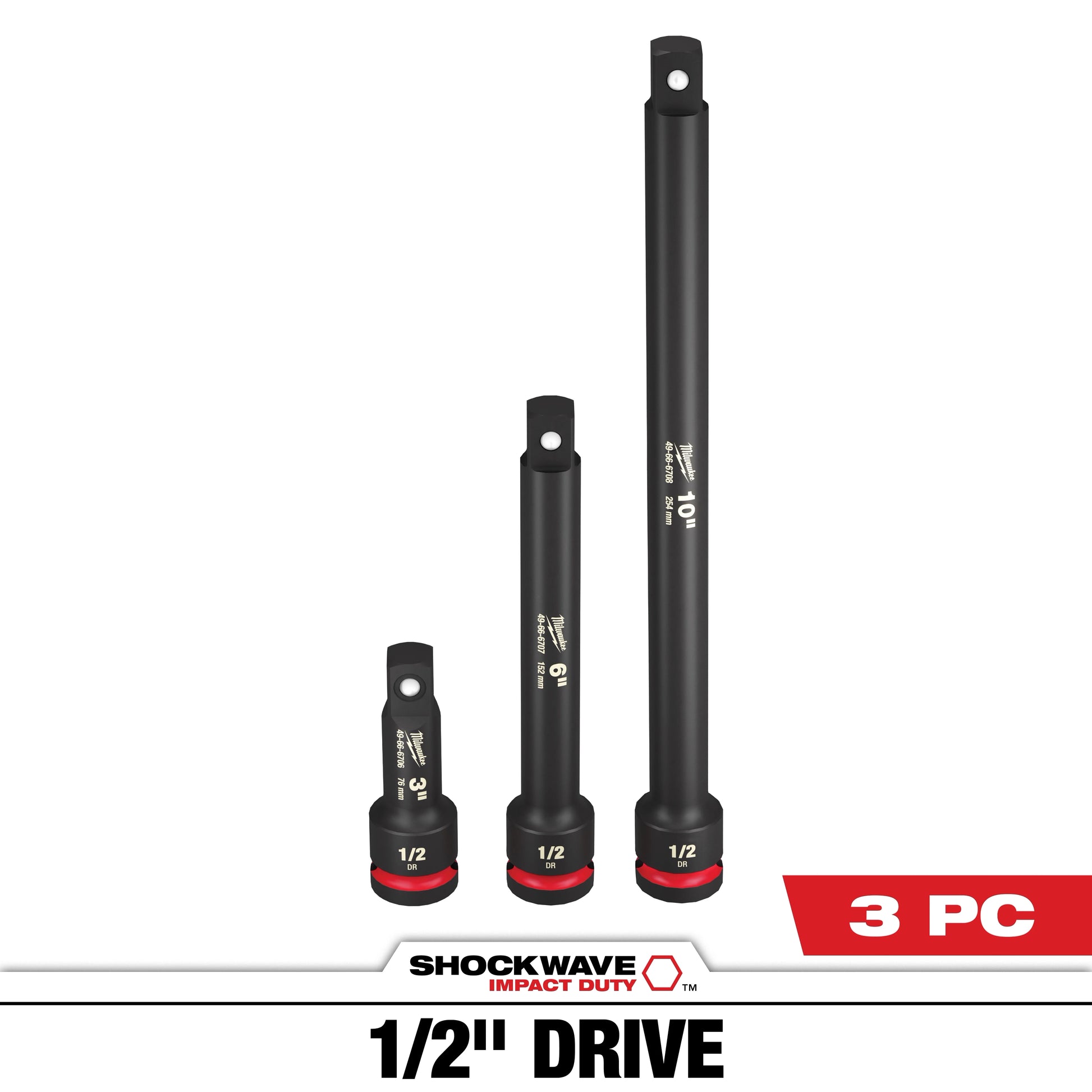 Milwaukee 3 PC SHOCKWAVE™ Impact Duty 1/2"Drive Extension Set — 49-66-6715