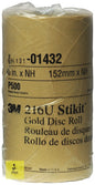 3M 01432 216U Series Abrasive Disc Roll, 6 in Dia, P500 Grit, PSA, Gold - part 1432
