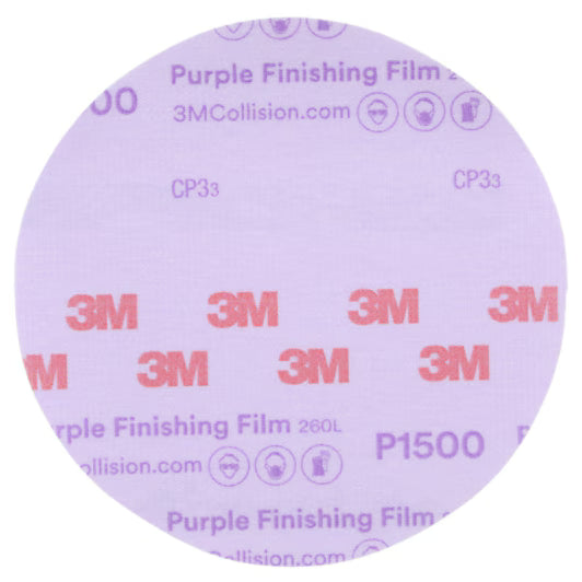 3M™ Hookit™ Purple Finishing Film Abrasive Disc 260L 35407, 6 in, Dust Free, P1500, 50 Discs/Carton, 4 Cartons/Case