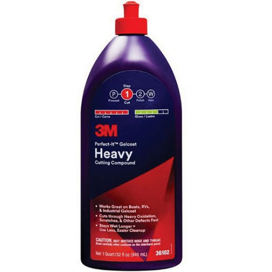 3M Perfect-It™ 36102 Gelcoat Heavy Cutting Compound, 1 qt Bottle, White, Liquid - part 36102