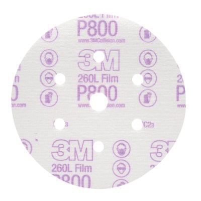 3M 01070 260L Series Dust Free Abrasive Disc, 6 in Dia, P800 Grit, Hook and Loop, White - part 01070