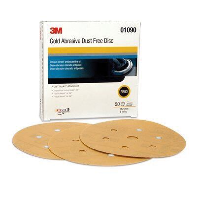3M 01090 216U Series Dust Free Abrasive Disc, 6 in Dia, P800 Grit, Hook and Loop, Gold - part 01090
