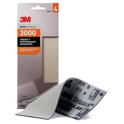 3M Trizact™ 03064 Sandpaper, 3-2/3 in W x 9 in L, 3000 Grit, Very Fine Grade, Aluminum Oxide Abrasive, Gray, Wet/Dry - part 03064