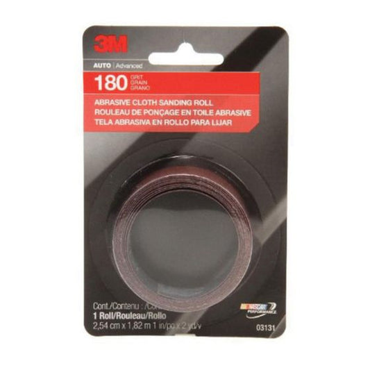 3M 03131 Sanding Roll, 1 in W x 6 ft L, P180 Grit, Fine Grade, Aluminum Oxide Abrasive, Black - part 03131