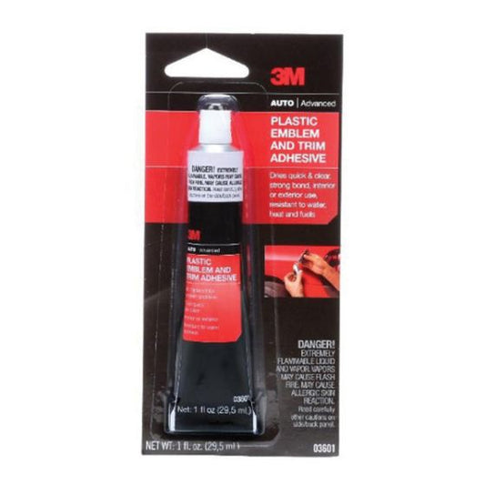 3M 03601 1-Component Plastic Emblem and Trim Adhesive, 1 oz Tube, Paste, Clear, 24 hr Curing - part 03601
