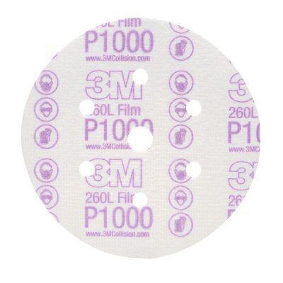 3M 01069 260L Series Dust Free Abrasive Disc, 6 in Dia, P1000 Grit, Hook and Loop, White - part 1069