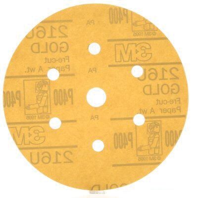 3M 01073 216U Series Dust Free Abrasive Disc, 6 in Dia, P400 Grit, Hook and Loop, Gold - part 1073