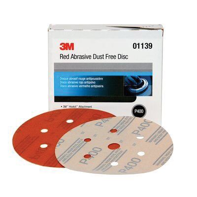 3M 01139 316U Series Dust Free Abrasive Disc, 6 in Dia, P400 Grit, Hook and Loop, Red - part 1139
