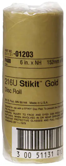 3M™ Stikit™ Gold Disc Roll, 01203, 6 in, P400, 75 discs per roll, 6 rolls per case