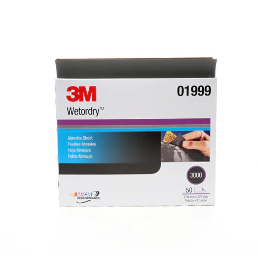 3M™ Wetordry™ Abrasive Sheet, 01999, 3000, 9 in x 11 in, 50 sheets per carton, 5 cartons per case