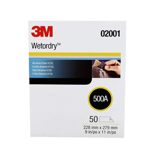 3M™ Wetordry™ Abrasive Sheet 413Q, 02001, 500, 9 in x 11 in, 50 sheets per carton, 5 cartons per case