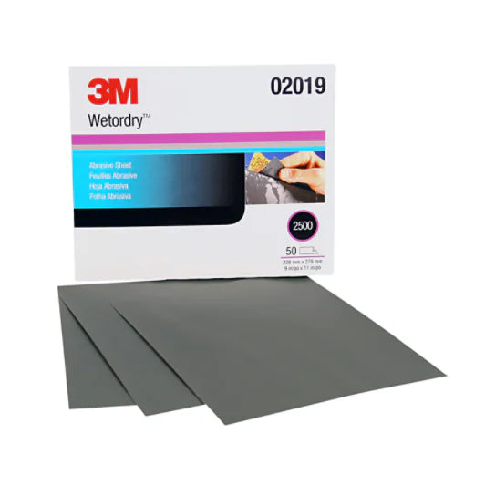 3M™ Wetrodry™ Abrasive Sheet, 02019, 2500, 9 in x 11 in, 50 sheets per carton, 5 cartons per case
