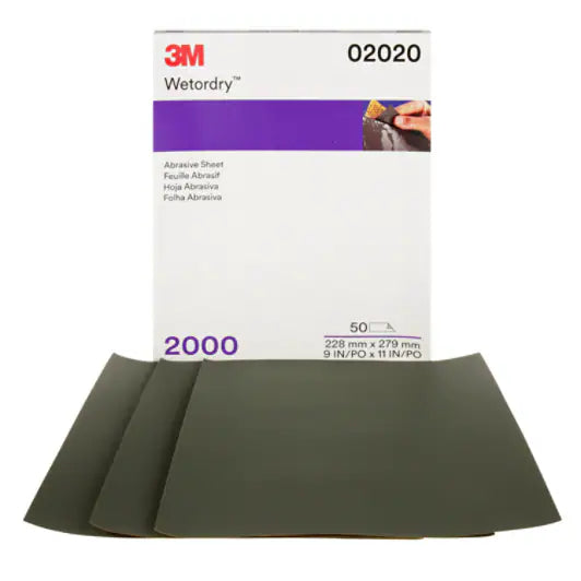 3M™ Wetordry™ Abrasive Sheet, 02020, 2000, 9 in x 11 in, 50 sheets per carton, 5 cartons per case