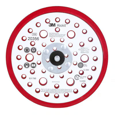 3M Xtract™ Low Profile Back-up Pad, 20356, 6 in x 3/8 in x 5/16 in-24 External, 52 Holes, Red Foam, 10 ea/Case