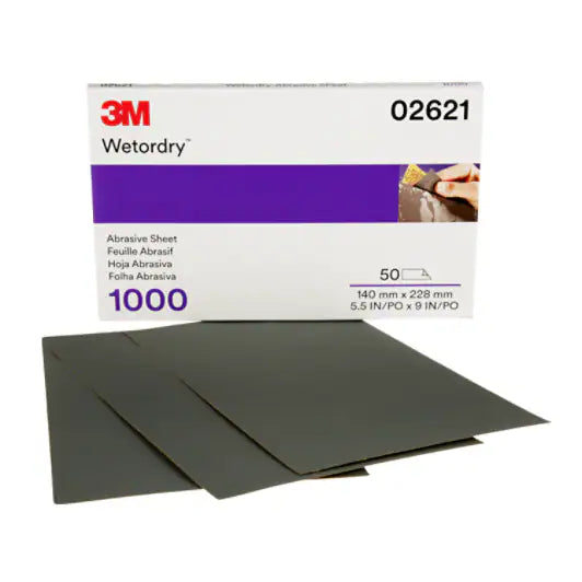 3M™ Wetordry™ Abrasive Sheet 434Q, 02621, 1000, 5 1/2 in x 9 in, 50 sheets per carton, 5 cartons per case