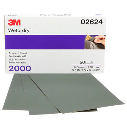 3M Wetordry Abrasive Sheet, 5-1/2 × 9 in, 1000 to 2500 Grit, Sleeve of 50