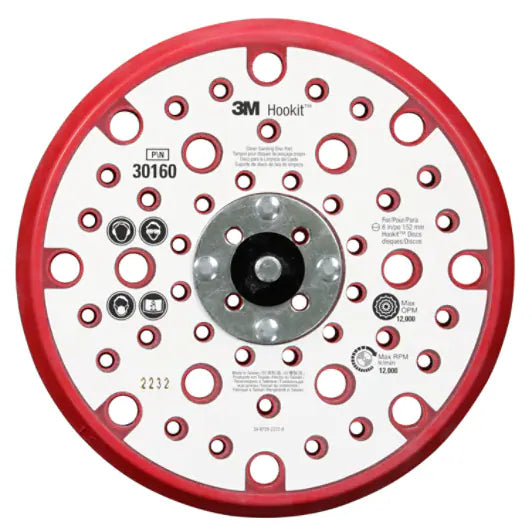 3M™ Hookit™ Low Profile Disc Back-up Pad 30160, 6 Inch, 53 Holes, Red Foam, 10/Case