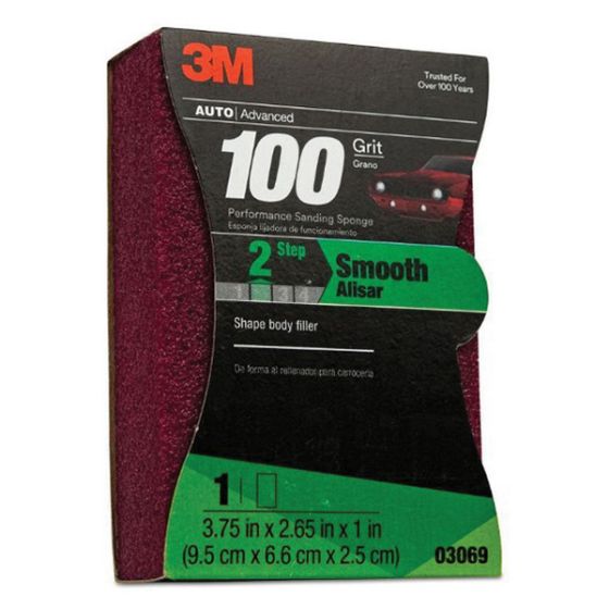 3M 03069 Performance Soft Sanding Sponge, 3-3/4 in W x 2-5/8 in L, 1 in THK, 100 Grit, Medium Grade, Red Color - part 3069