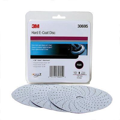3M 30695 337U Series Hard Abrasive Disc, 6 in Dia, P320 Grit, Hook and Loop, White - part 30695