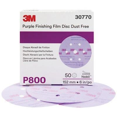 3M 30770 260L Series Dust Free Abrasive Disc, 6 in Dia, P800 Grit, Hook and Loop, Purple - part 30770