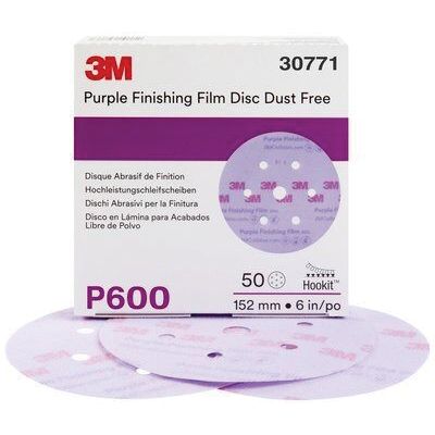 3M 30771 260L Series Dust Free Abrasive Disc, 6 in Dia, P600 Grit, Hook and Loop, Purple - part 30771