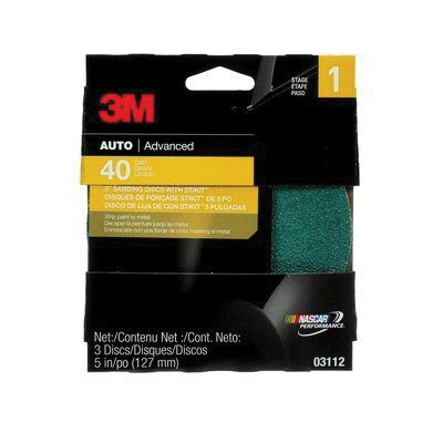 3M 03112 Abrasive Disc, 5 in Dia, 40 Grit, PSA, Green - part 3112