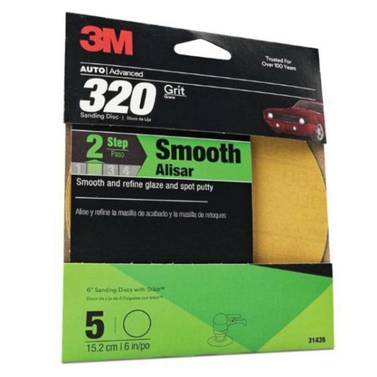 3M 31435 Abrasive Disc, 6 in Dia, 320 Grit, PSA, Gold - part 31435