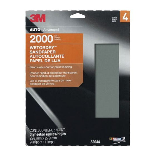 3M Wetordry™ 32044 Sandpaper, 9 in W x 11 in L, 2000 Grit, Micro Fine Grade, Aluminum Oxide Abrasive, Gray, Wet/Dry - part 32044
