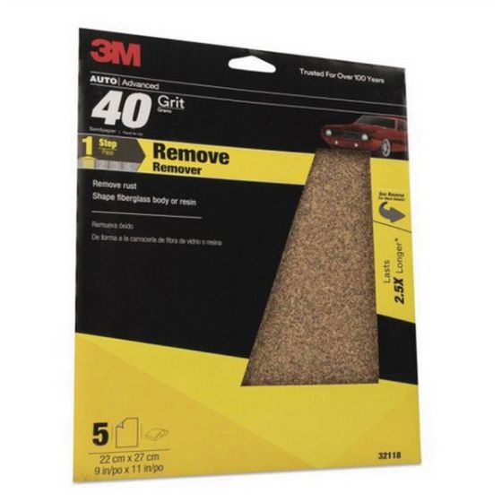 3M 32118 Sandpaper, 9 in W x 11 in L, 40 Grit, Aluminum Oxide Abrasive - part 32118