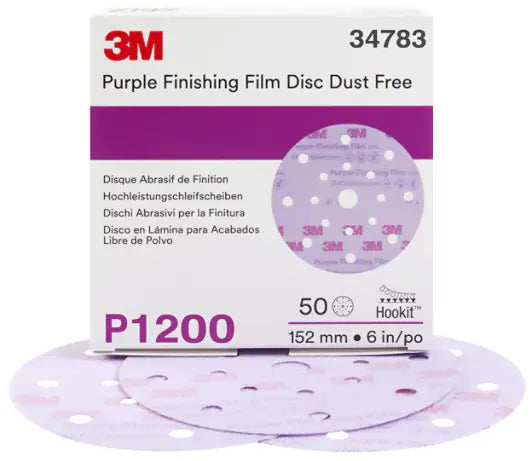 3M™ Hookit™ Finishing Film Disc Dust-Free, 34783, 6 in, 17H, P1200, 50 Discs/Carton, 4 Cartons/Case