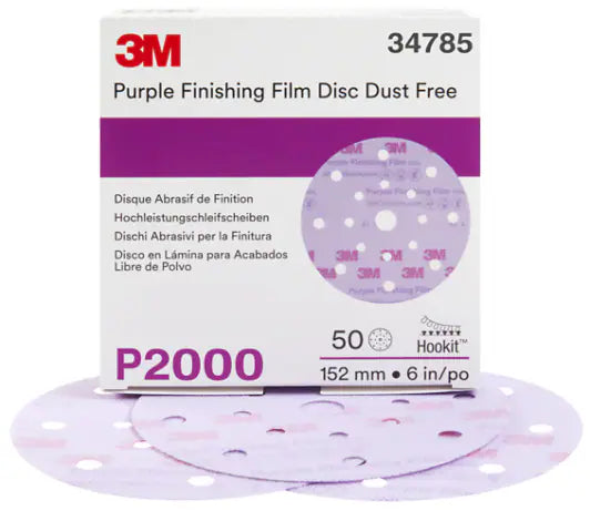 3M™ Hookit™ Finishing Film Disc Dust-Free, 34785, 6 in, 17 Hole, P2000, 50 Discs/Carton, 4 Cartons/Case
