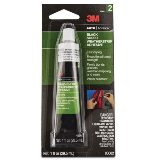 3M 03602 Super Weatherstrip Adhesive, 1 oz Tube, Paste, Heavy Black, 24 hr Curing - part 3602