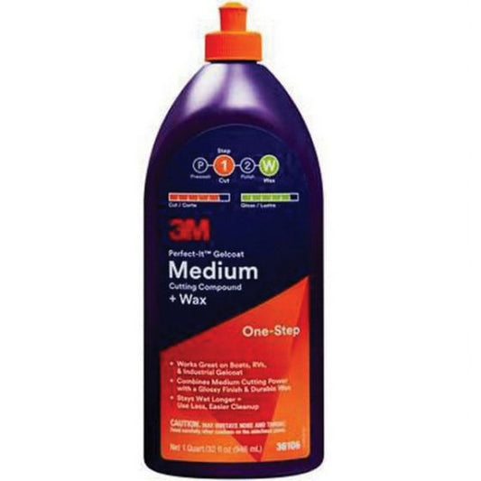3M Perfect-It™ 36106 Gelcoat Medium Cutting Compound + Wax, 1 qt Bottle, White - part 36106