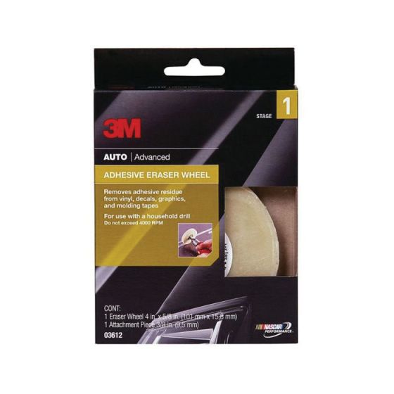 3M 03612 Adhesive Eraser Wheel, 4 in Dia x 5/8 in THK Wheel, 3/8-16 Arbor/Shank, 4000 rpm, Beige - part 3612