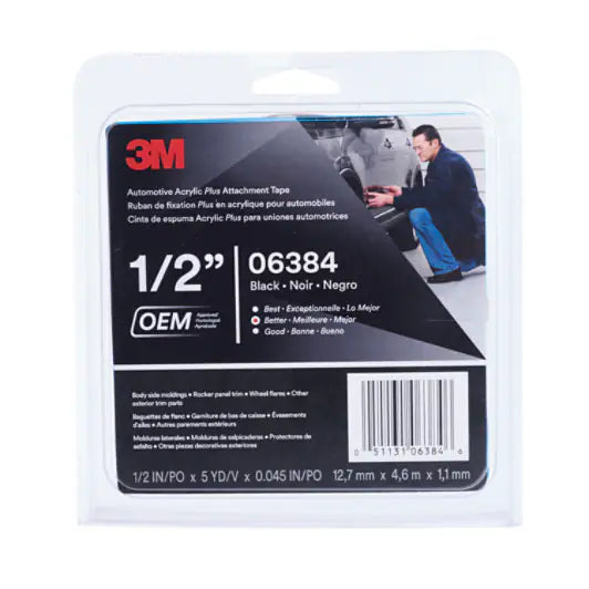 3M™ Automotive Acrylic Plus Attachment Tape 06384, Black, 1.12 mm, 1/2 in x 5 yd, 12 Roll/Case