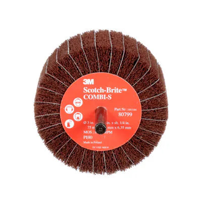 Scotch-Brite™ Combi-S Wheel 80678, 3 in x 1-3/4 in 1/4 in Shank P120 X-weight, 10 ea/Case