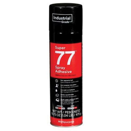 3M Super 77 Multipurpose Spray Adhesive, Clear, 16 fl oz Can (Net Wt 13.44 oz), - part 86234