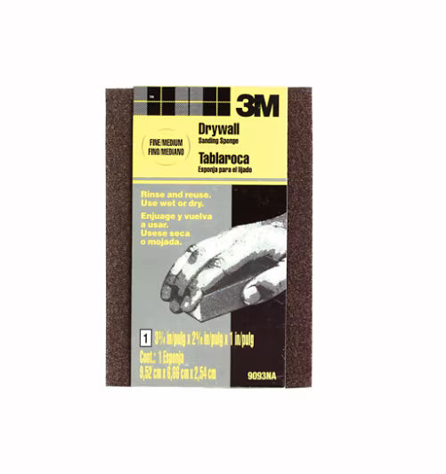 3M™ Drywall Sanding Sponge 9093DC, Dual Grit Block, 3 3/4 in x 2 5/8 inx 1 in, Fine/Medium, 24 EA/CV