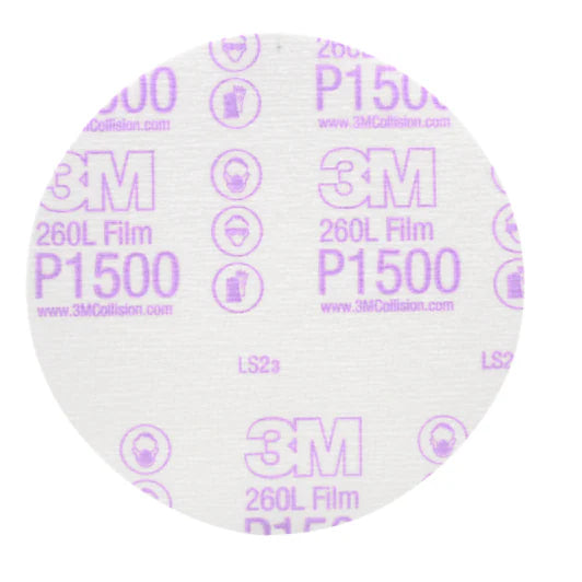 3M™ Hookit™ Finishing Film Abrasive Disc 260L 00950, 6 in, P1500, 100/Carton, 4 Cartons/Case