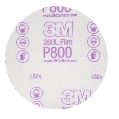 3M 00954 260L Series Abrasive Disc, 5 in Dia, P800 Grit, Hook and Loop, White - part 954