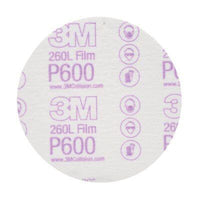 3M 00955 260L Series Abrasive Disc, 5 in Dia, P600 Grit, Hook and Loop, White - part 955