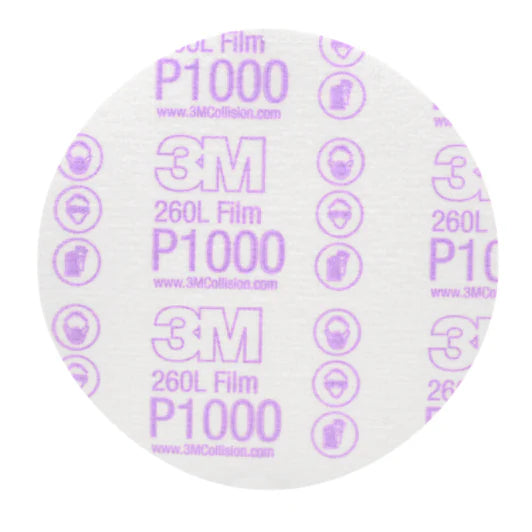 3M™ Hookit™ Finishing Film Abrasive Disc 260L 00969, 6 in, P1000, 100/Carton, 4 Cartons/Case