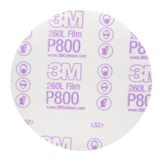 3M™ Hookit™ Finishing Film Abrasive Disc 260L 00970, 6 in, P800, 100/Carton, 4 Cartons/Case