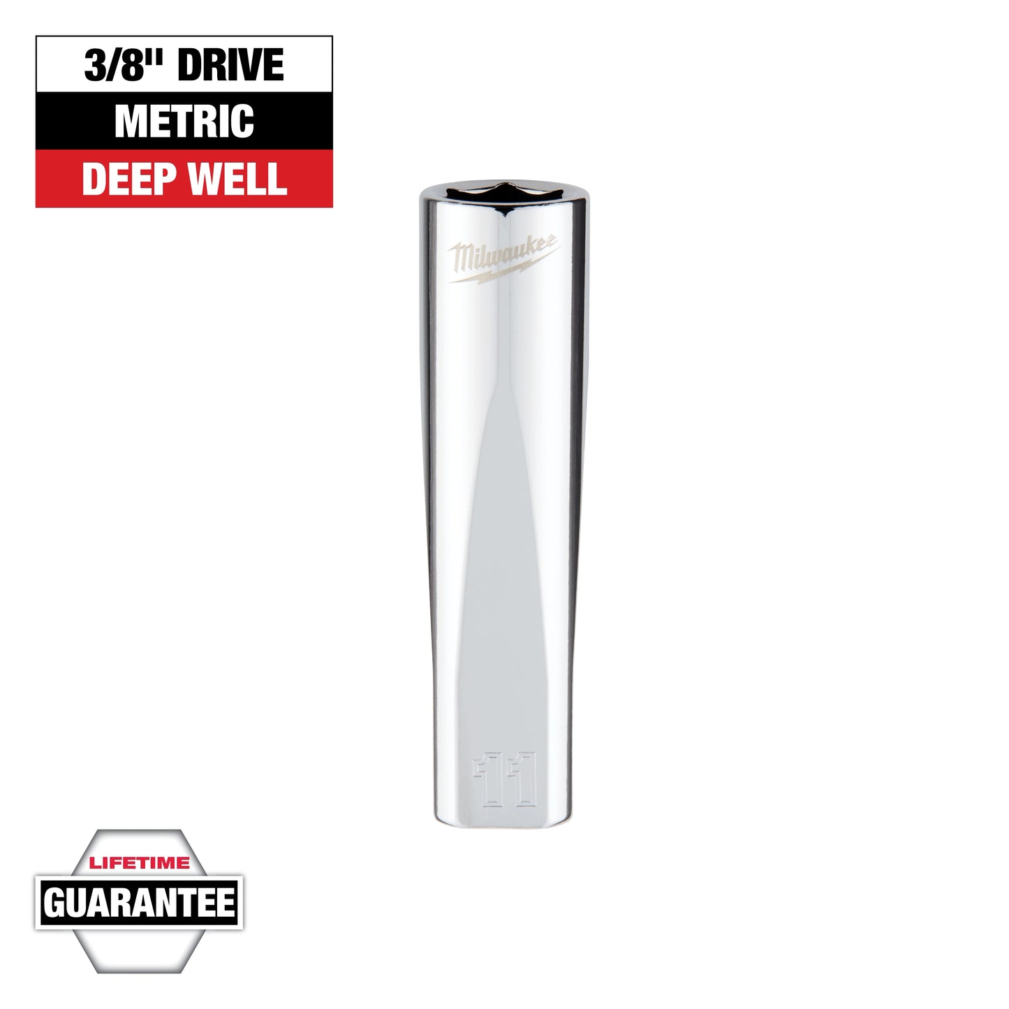 Milwaukee 3/8" Drive 11mm Metric Deep Socket with FOUR FLAT™ Sides — 45-34-9094