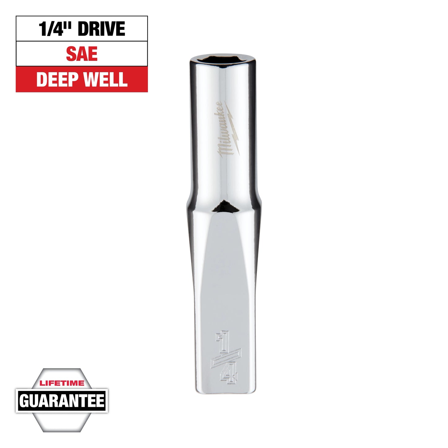 Milwaukee 1/4" Drive 1/4" SAE Deep Socket with FOUR FLAT™ Sides — 45-34-9014