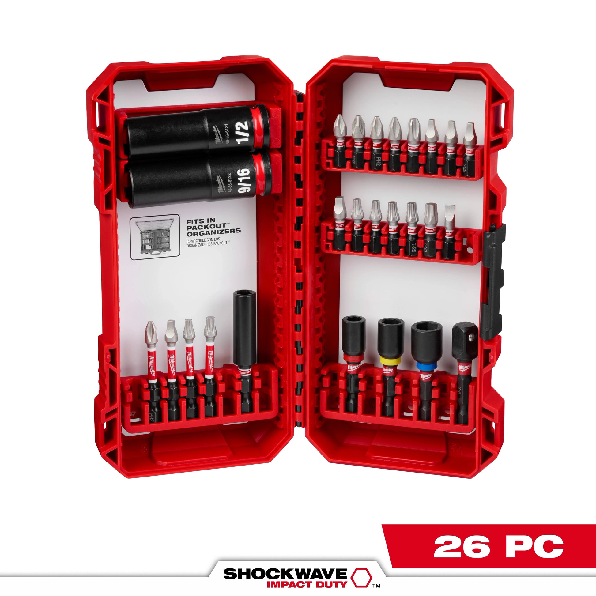 Milwaukee 26 PC SHOCKWAVE™ Impact Duty Drive and Fasten Set — 48-32-4408