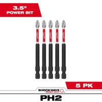 Milwaukee SHOCKWAVE™ Impact Duty 3-1/2” Phillips #2 Power Bits (5 PK) — 48-32-4564